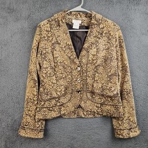 French Dressing Blazer Women W8 Brown Floral Tapestry Brocade 90s Equestrian